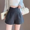 French Sparkly High-Waisted Woolen A-Line Shorts - Women's Autumn/Winter Slimming Wide-Leg Booty Pants