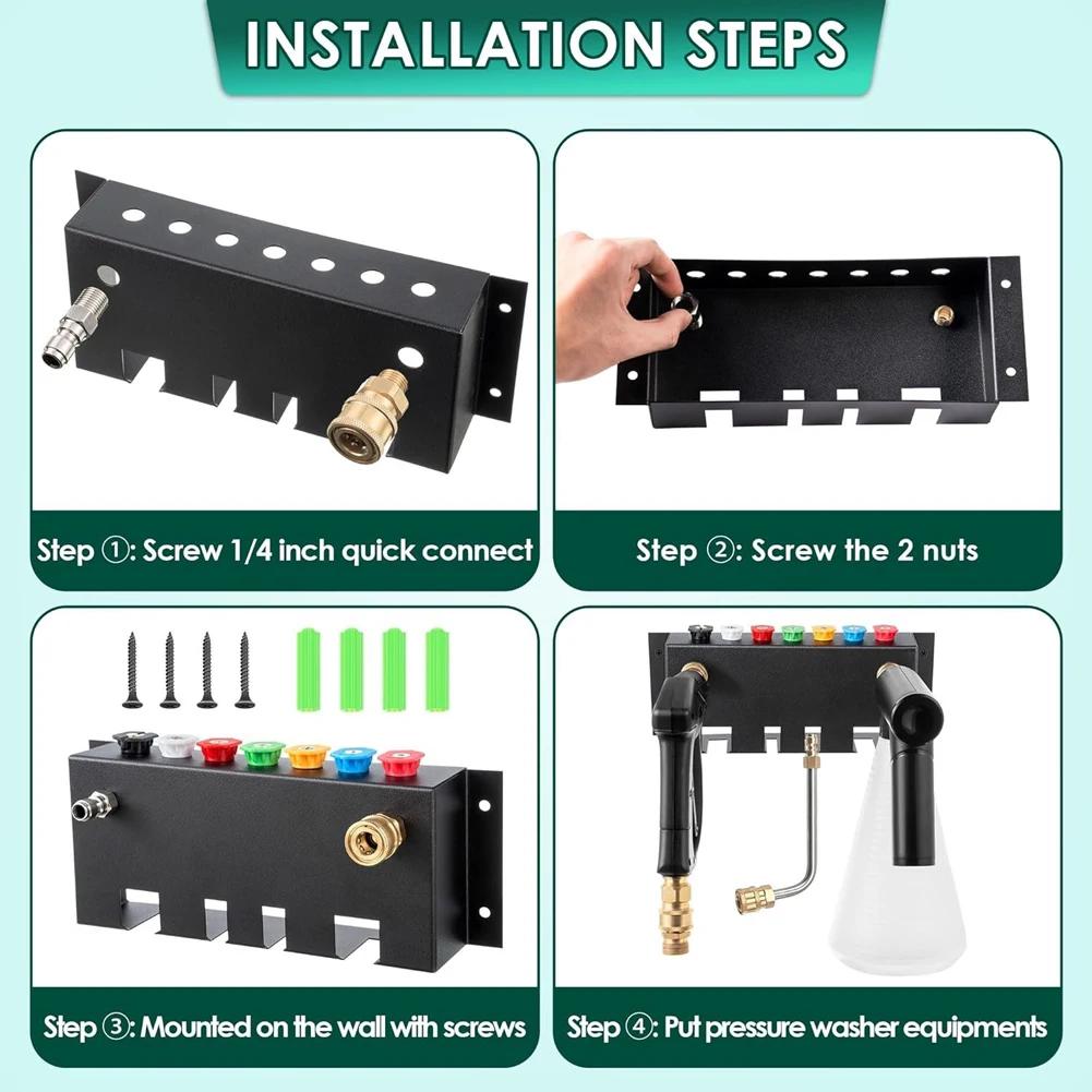 Pressure Washer Gun Snow Foam Lance Holder for Foam Cannon Nozzle Tip and Wand Extension Storage Rack Fit 1/4" Quick Connector
