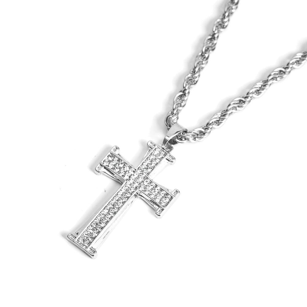 Hip Hop Mens Women Cross Pendant Necklace With 4MM Rope Chain Iced Out Bling Cross Pendant Necklaces Hip Hop Couple Jewelry Gift