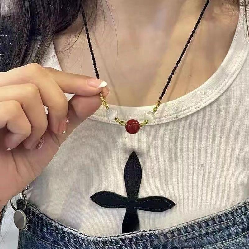 Chinese Safety Lock Beads Couple Braided Rope Necklace Female Niche Design High-end Clavicle Chain Pendant Light Luxury Neck Chain