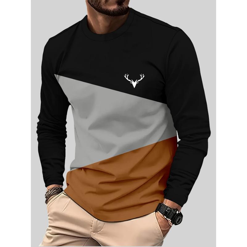 Mens T Shirt Stylish Striped 3D Print Long Sleeve Spring Fall Casual Vintage Round Neck Outdoor Sports T-Shirt for Men Daily Top