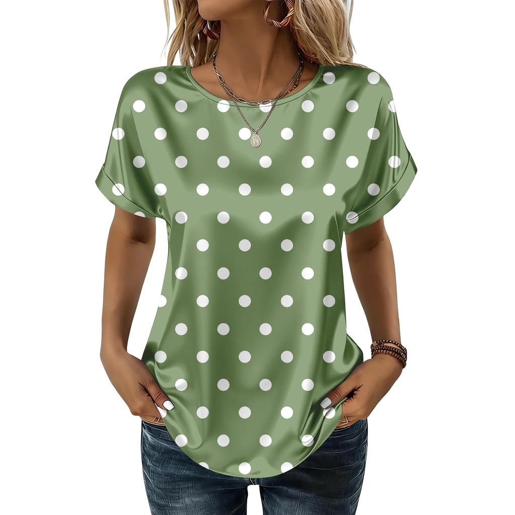 Modisches Lässiges Vintage Bedrucktes Top für Damen Modische Lässige Gepunktete Bluse für Damen