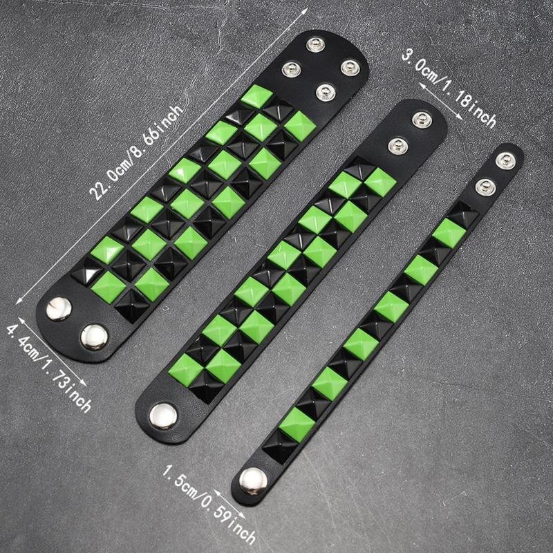 3Pcs Punk Bracelets for Night Activities Square Stud Leather Wrist Chain Comfortable Design Lightweight Wear Bangle