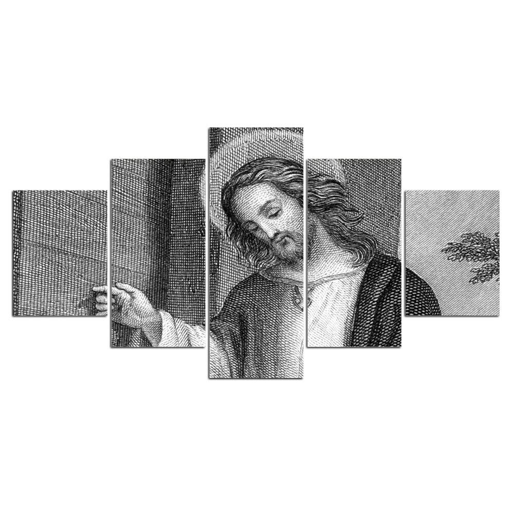 

5Pcs Sketch Grey Religion Jesus Decor Pictures Wall No Framed Modern 5 Pieces Canvas Paintings Art Home Decor 5 Panel Abstract