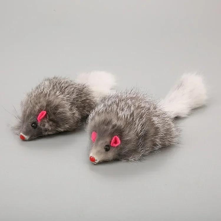 1pc Cat Mice Toys False Mouse Cat Toy Long Tail Mice Soft Real Rabbit Fur Toy for Cats Plush Rat Playing Chew Toy Pet Supplies