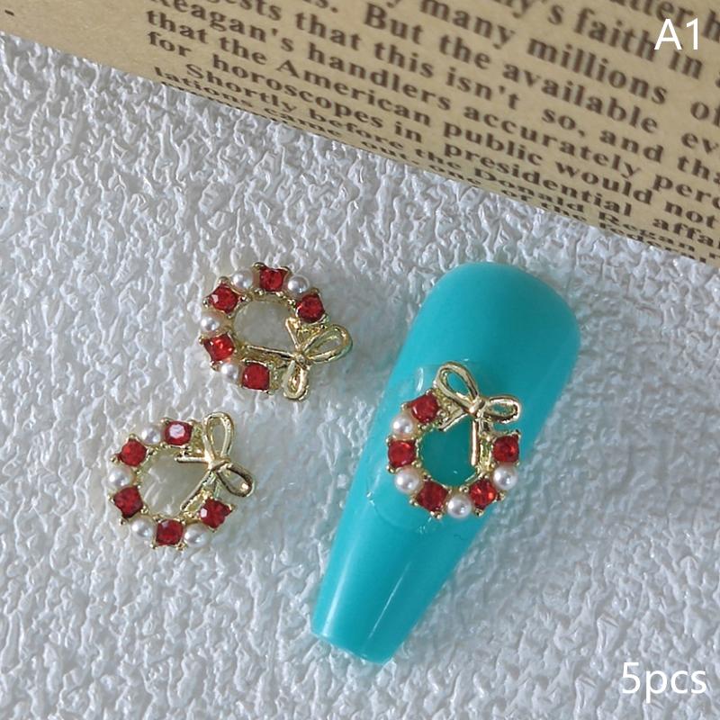 

5 шт. гирлянда бант жемчужный циркон нейл-арт подвески рождественский венок дизайн кристаллы ювелирные украшения для ногтей украшения