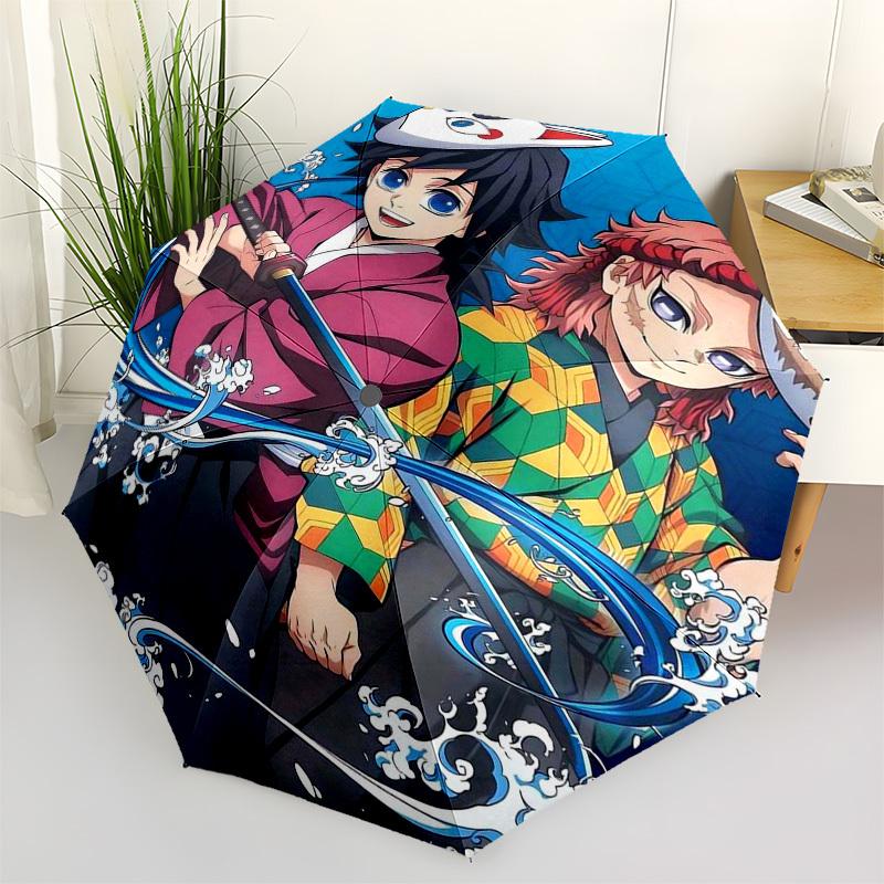 

1pc Demon Slayer: Tanjiro & Nezuko Anime Characters Outdoor Umbrella - Automatic Opening/Closing, Portable 3-Fold Design, 8-Rib Iron Frame - Perf