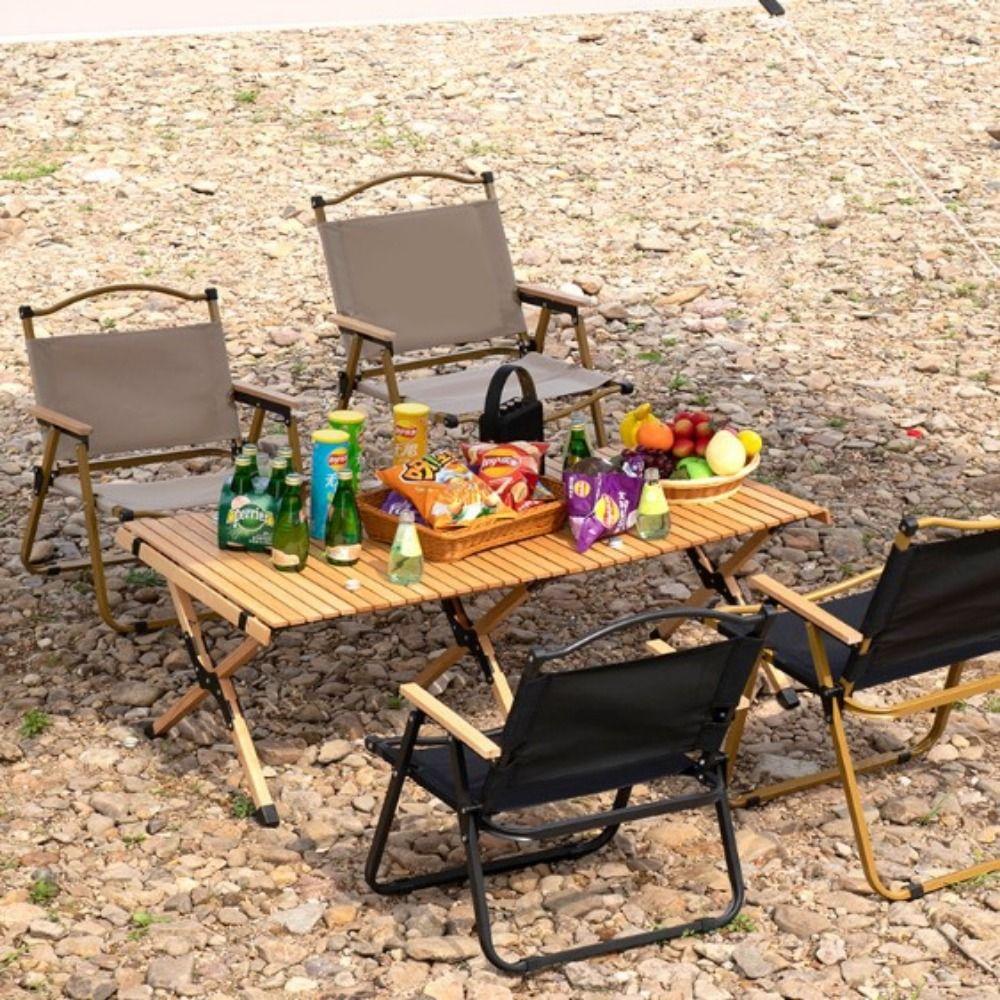 Wood Grain Camping Folding Chair Carbon Steel Durable Picnic Fishing Chair Comfortable Armrest Sturdy Kermit Chair Household Use