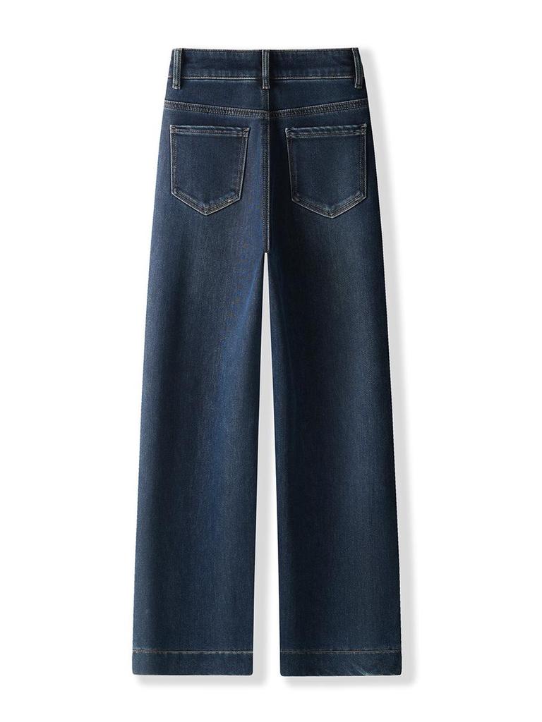 Blue Women's High Waist Retro Flocked Jeans - 2024 Wide Leg, Slimming, Loose Straight, Floor-Length Pants