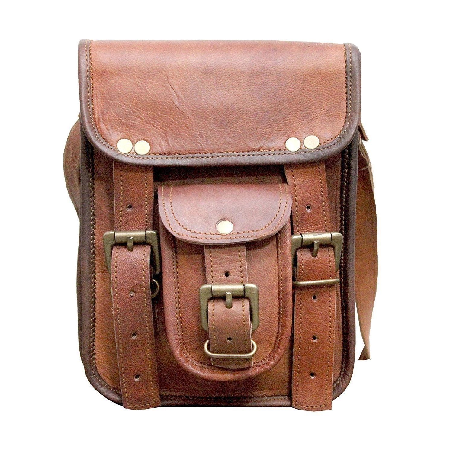 

Кожаная потертая сумка-мессенджер ручной работы Сумка-саквояж Сумка через плечо Портфель 11 x 9 x 3 in коричневый