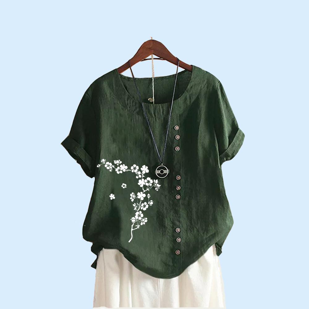 Women Fashion Round Collar Print Short Sleeve Top Casual Summer T-shirt Ladies Loose Plus Size Blouses