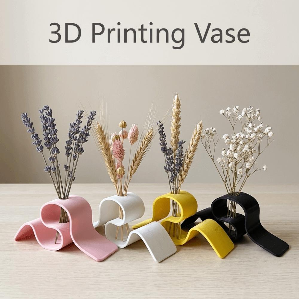Elegant 3D Printing Vase INS Modern Dried Flower Rack Nordic Style Solid Color Wave Shape Flower Holder Housewarming Gift