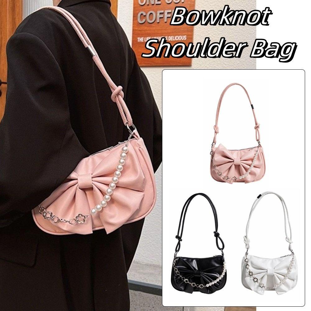 Perlová kabelka s mašlí přes rameno Jednobarevná kabelka s mašlí Módní dámská kabelka do podpaží Dívky