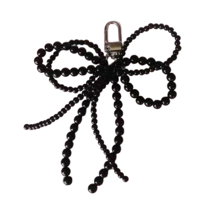 Fashion Pearl Bowknot Keychain Pendant Fashion Hanging Ornament Phone Charm Car Keyring Jewelry Backpack Decoration чёрный