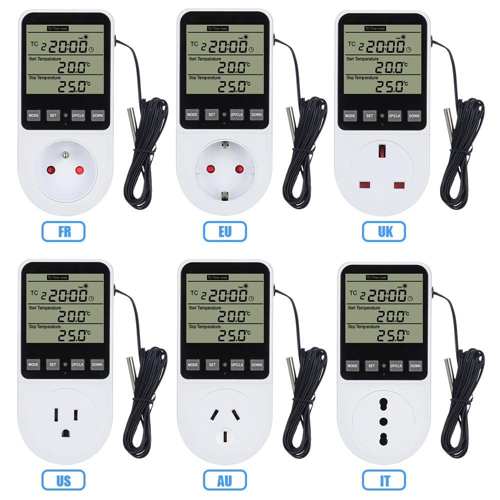 LCD Display Temperature Controller Socket AC110~230V Timer Switch EU US UK AU Plug Thermostat Outlet Power Monitor Thermometer