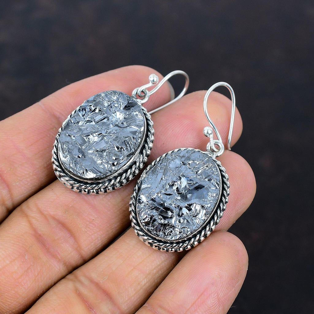 Shungite rough earrings gemstone earring 925 sterling silver earring antique vintage earring handmade jewelry dangle earrings gifts for her
