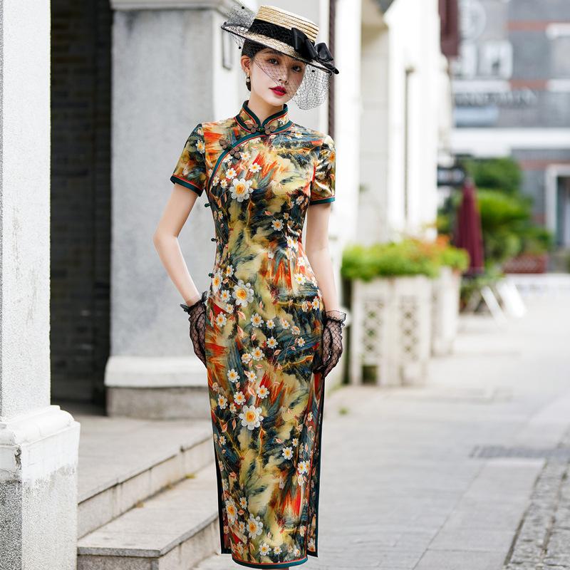 Mulberry silk cheongsam 1011 new summer new Chinese style retro Chinese style elegant slim silk cheongsam dress