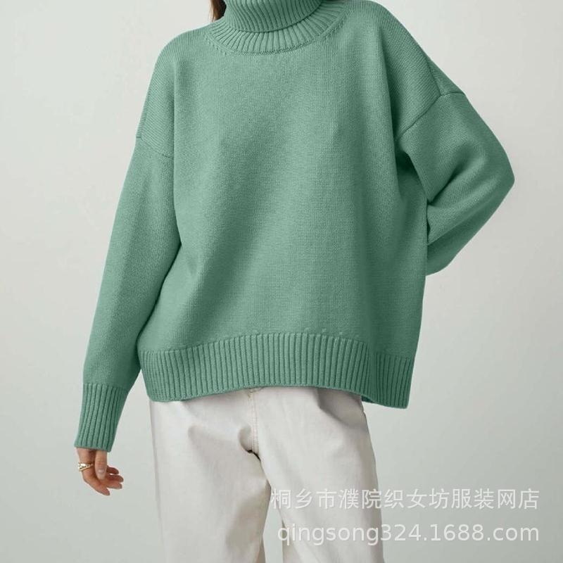 DAFIFY Women's Fashion Casual Fall Winter Solid Color Print Long Sleeve High Neck Sweaters