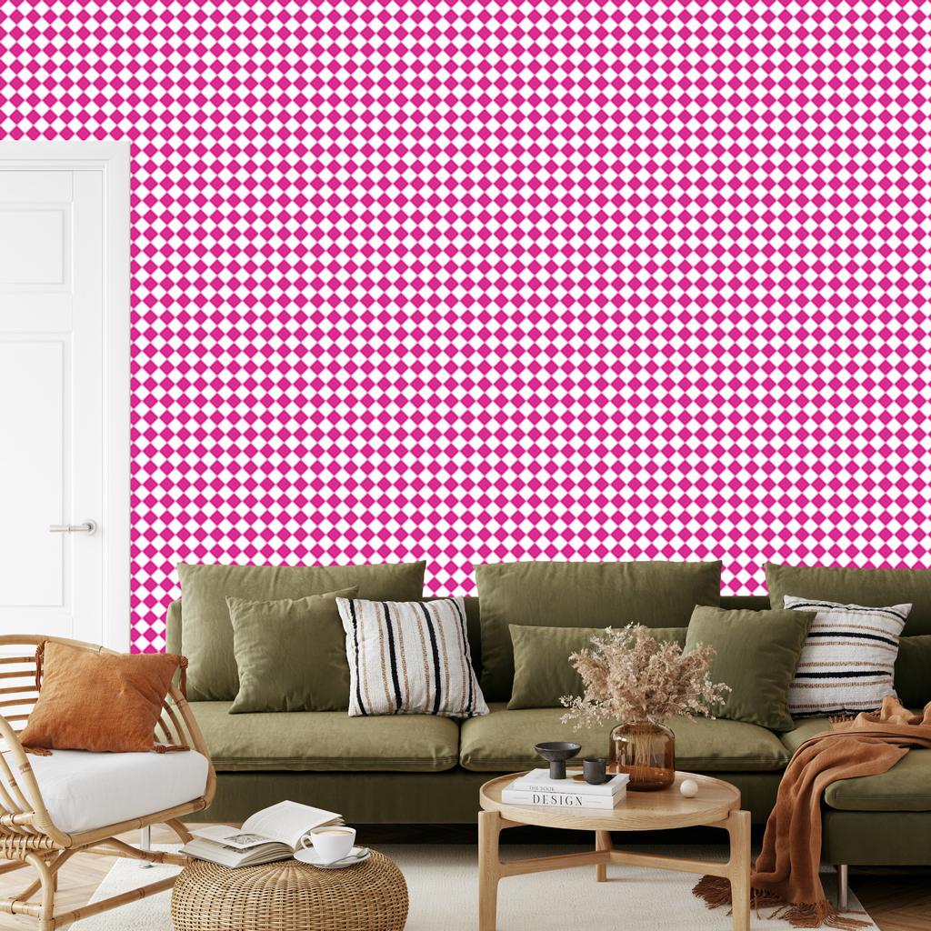 Geometric Rhombus Wallpaper Powder Pink and Purple 50x1000