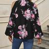 European and American new off-the-shoulder long-sleeved tops, holiday floral neck-digging shoulder lantern-sleeved shirts