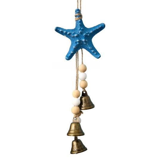 Beach Ocean Themed Bell Ornaments Summer Wooden Seahorse/Sea Turtle/Starfish Wind Chime Nautical Coastal Wall Hanging Decor for Living Room Bedroom