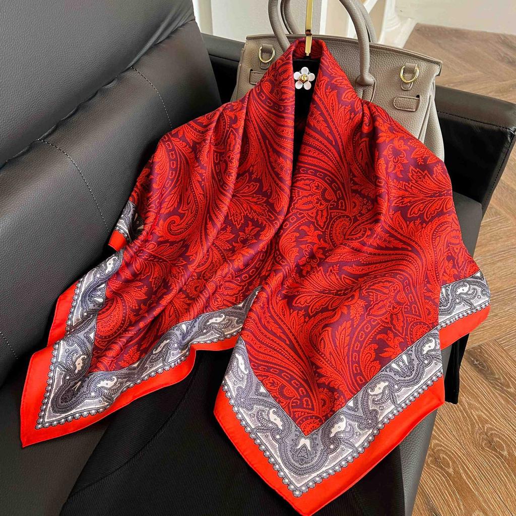 91Cm square scarf silk scarf women's new literary and fashion scarf accessories autumn and winter retro versatile shawl