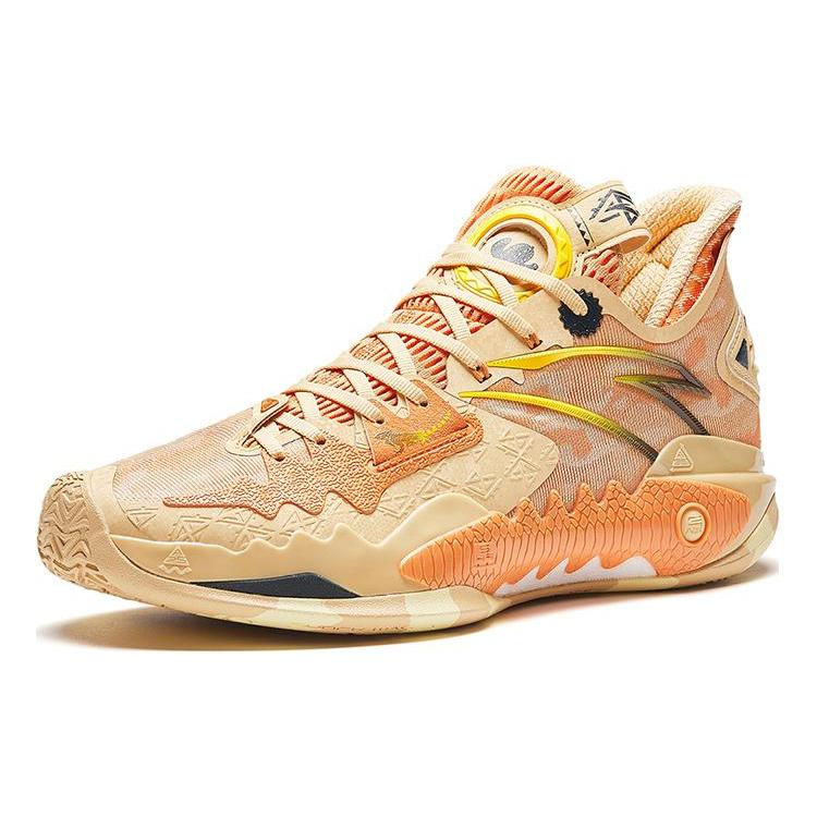 New Anta Shock Wave 5 Sand Lizard Cushioning Breathable High Top Basketball Shoes Men's Apricot Yellow 112341106-3