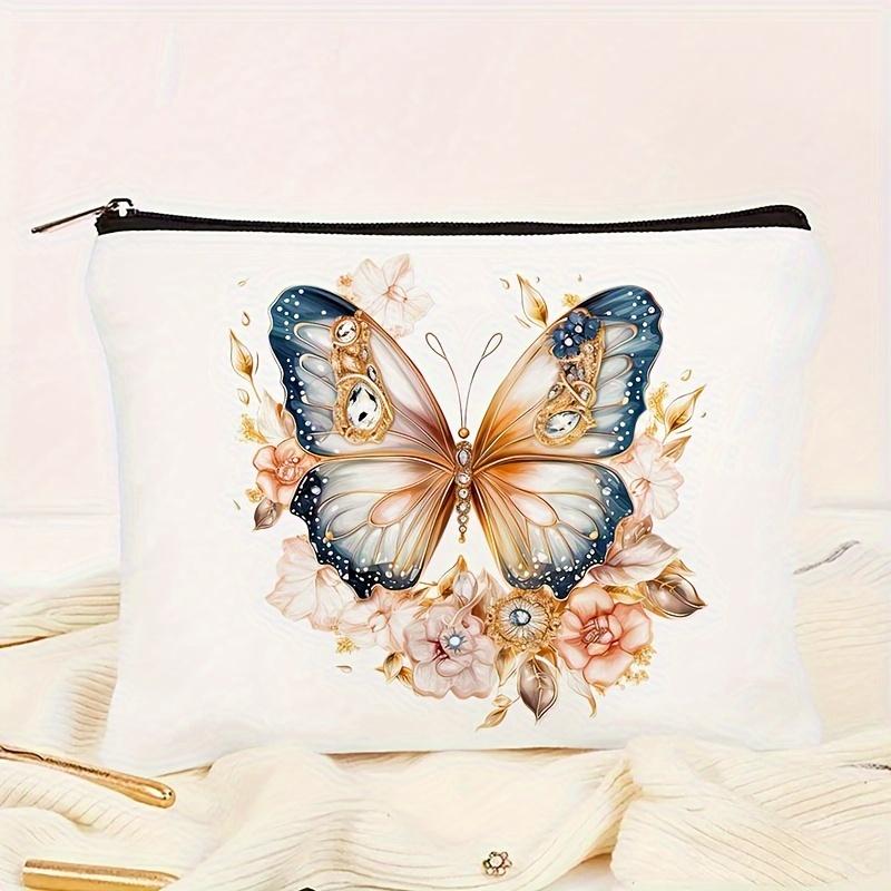 Chic Diamond Butterfly Canvas Makeup Bag - Portable Travel Cosmetic Pouch Perfect