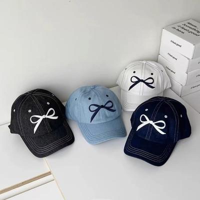 Adjustable Embroidery Baseball Hat Korean Style Women's Peaked Cap Ins Bow Baseball Cap  Girls
