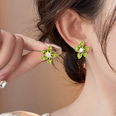 Náušnice s květinou z křišťálu diamantu, módní, lehce luxusní, špičkové puzetové náušnice, temperamentní, všestranné, designová náušnice, dámské