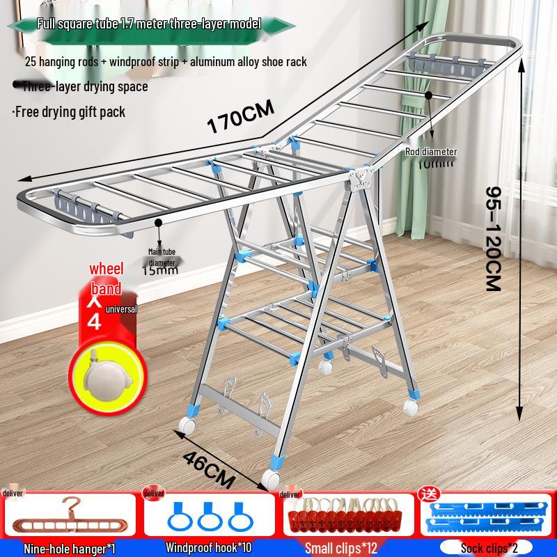 Wing-Shaped Stainless Steel Folding Clothes Rack for Indoor Drying and Storage