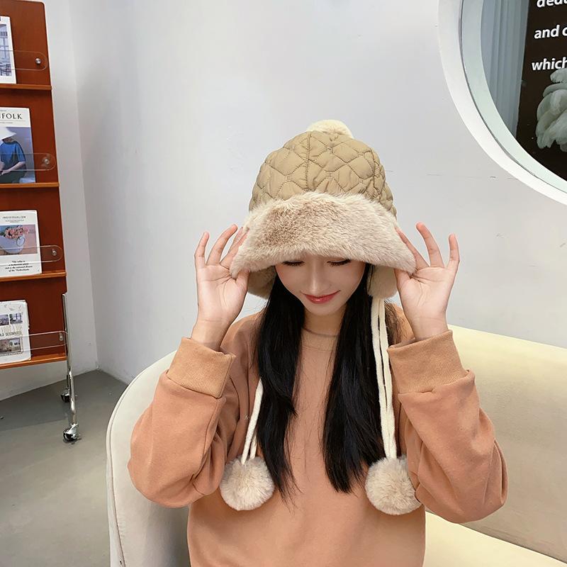 Winter Women's Pullover Three Hair Ball Cute Velvet Thickened Cold Warm Solid Color Knitted Hat