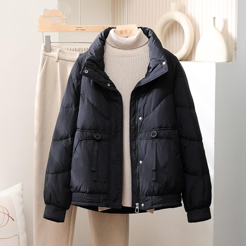 

New Down and Cotton Jacket, Women, Winter, Thick, Stand Up Collar, Casual Cotton Jacket, Loose Cotton Coat Jacket M чорний