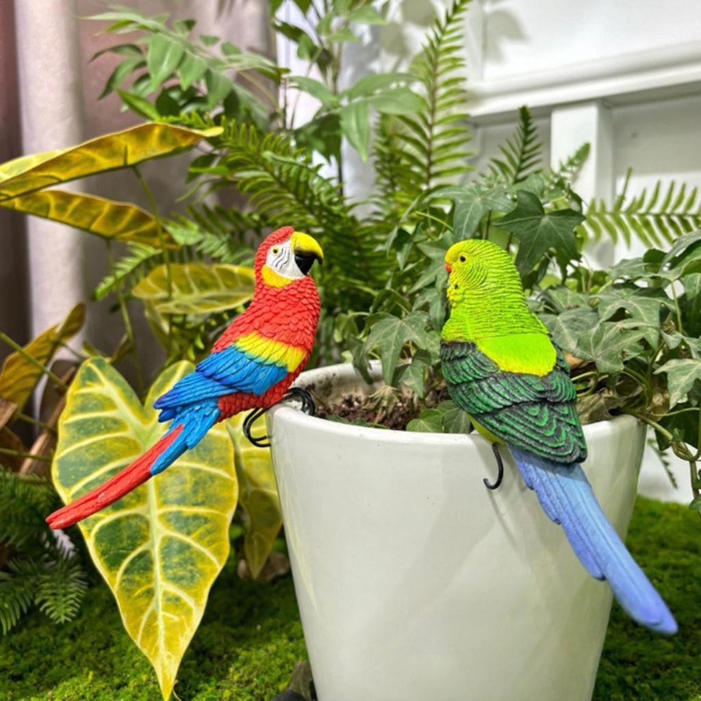 Simulation Bird Decoration Decorative Resin Versatile Art Parrot Figurine Sculpture Flower Pot Hugger for Backyard Courtyard