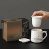 Suet Jade White Porcelain Tea Separation Office Teacup Ceramic Water Cup Large Capacity Mug with Lid Lettering