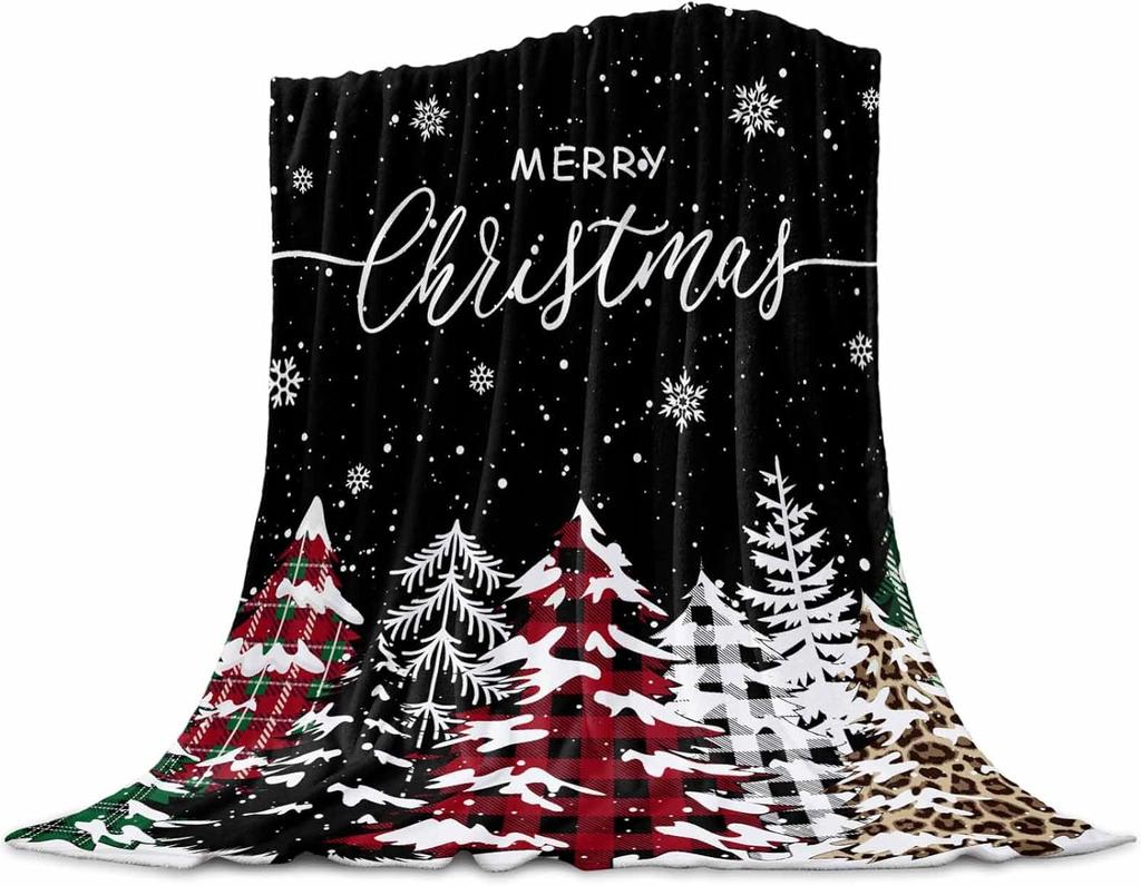 Merry Christmas Trees Blanket Super Soft Flannel Fleece Winter Forest Snowflake Throw Blanket Lightweight Cozy Fuzzy Plush Red