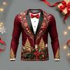 Men's Casual Christmas Suit Print Long Sleeve Neck T-Shirt for Holiday Party and Everyday Wear
