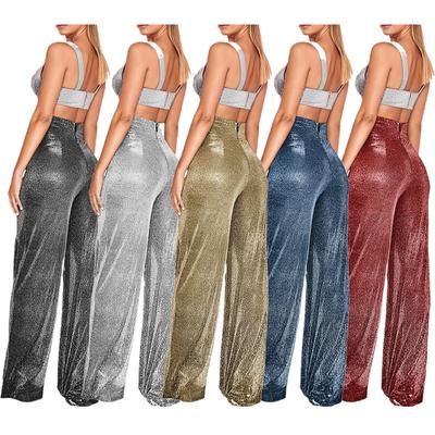 New Women's Hot Silver High Waisted Casual Wide Leg Pants