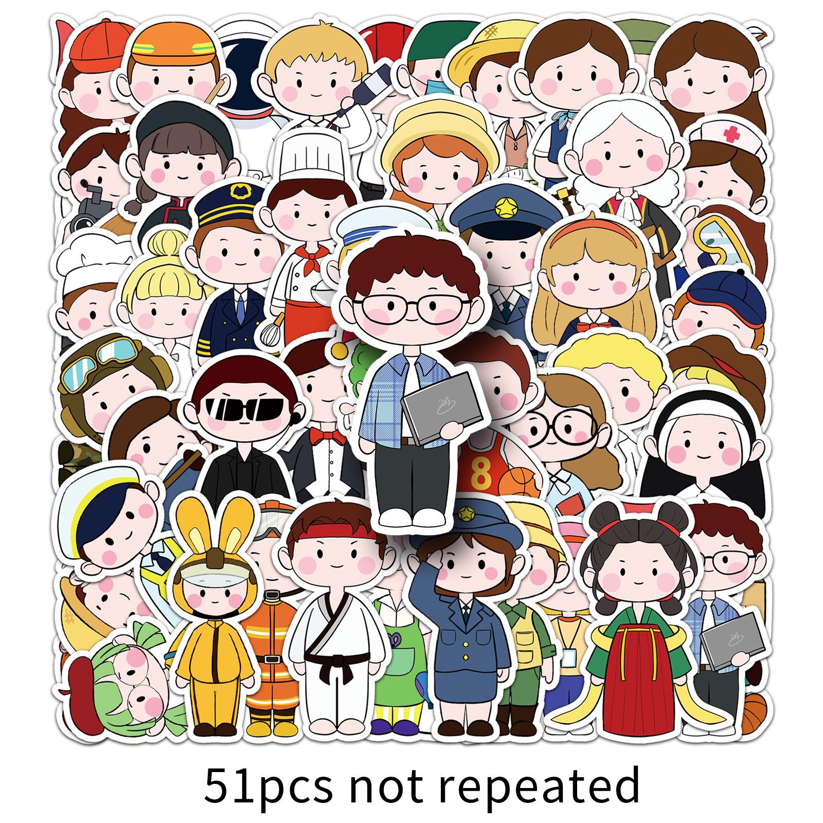 

51 Cartoon Occupation Graffiti Stickers Cute Hand-painted Children s Cognitive Decoration Computer Mobile Phone Water Cup Stickers