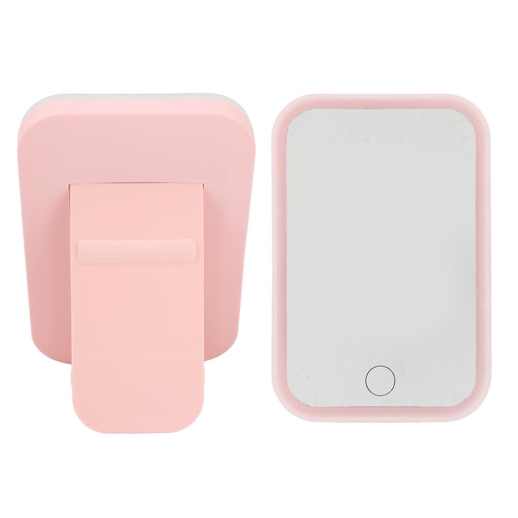 Lighted Makeup Mirror Pink LED Touch Control Square Mirror Desktop Fill In Adjustable Brightness Rotative Vanity Mirror