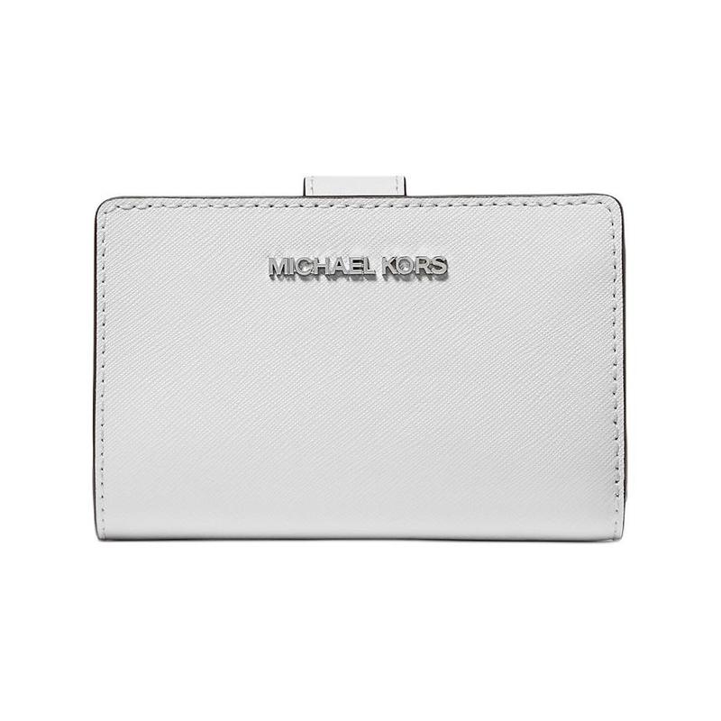 MICHAEL KORS Silver hardware zipper snap Saffiano leather wallet medium women s optical white серебряный