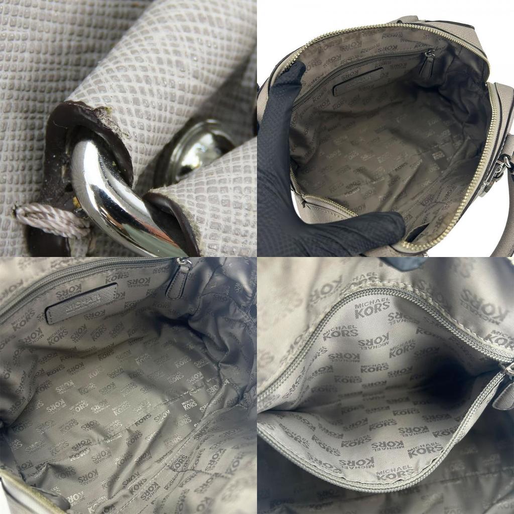 Used Michael Kors Handbag Leather Gray With Charm