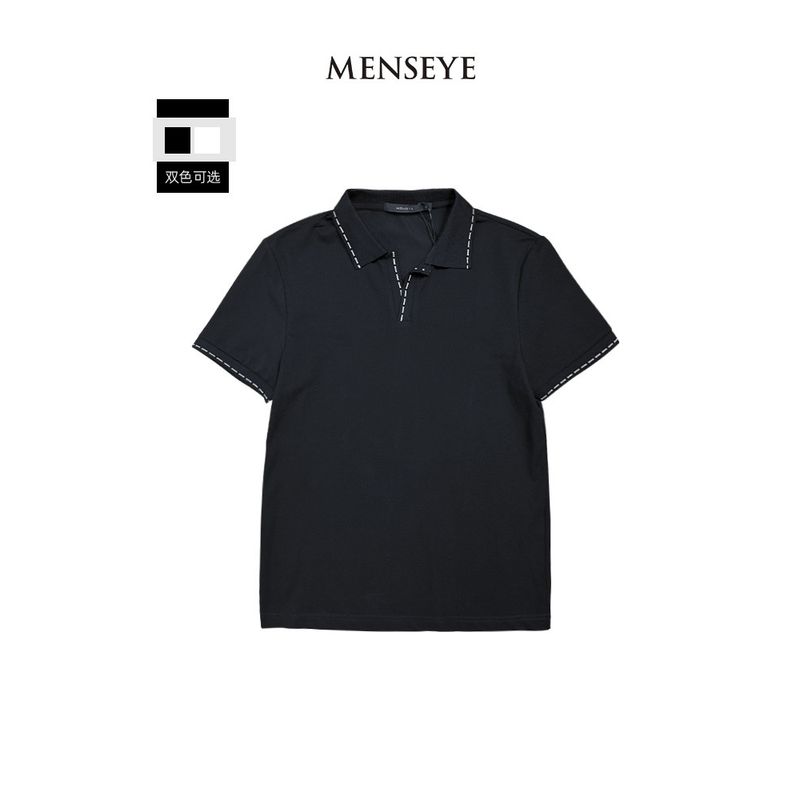 Menseye Men's Polo Short-Sleeved T-Shirt Men's Business Casual Contrasting Color Line Lapel Slim Fit