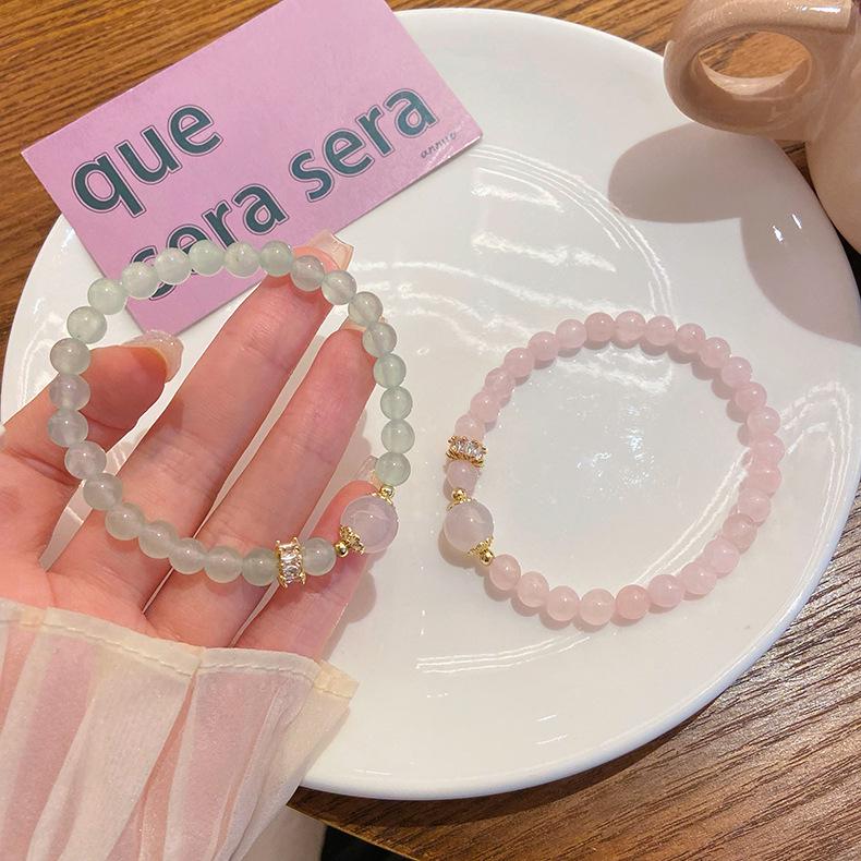 

Rose Quartz Fairy Mint Bracelet - 6mm Sugar-Coated Beads, Cute Gift for Students & Besties