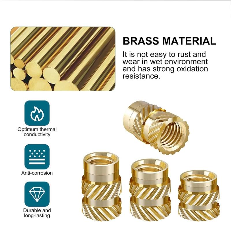 350pcs Set of Threaded Inserts Convenient & Reliable Knurled Brass Female Thread Nuts Inserts Assortment Set for Plastic