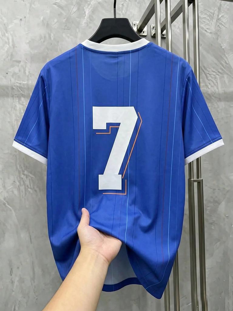 Frankreich Nationalmannschaft #7 Trikot Retro Blau Fußball T-Shirt, Gestreiftes Vintage Fußball Fan Top, 98 18 Sterne Edition, Y2K Streetwear