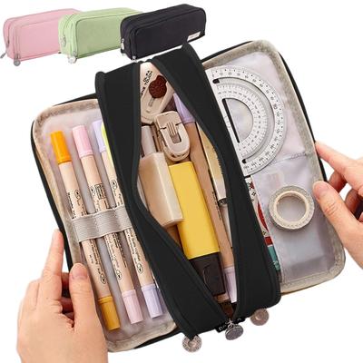 Trousse à crayons simple de grande capacité, 3 compartiments, pour élèves du collège et du lycée, enfants, adolescents