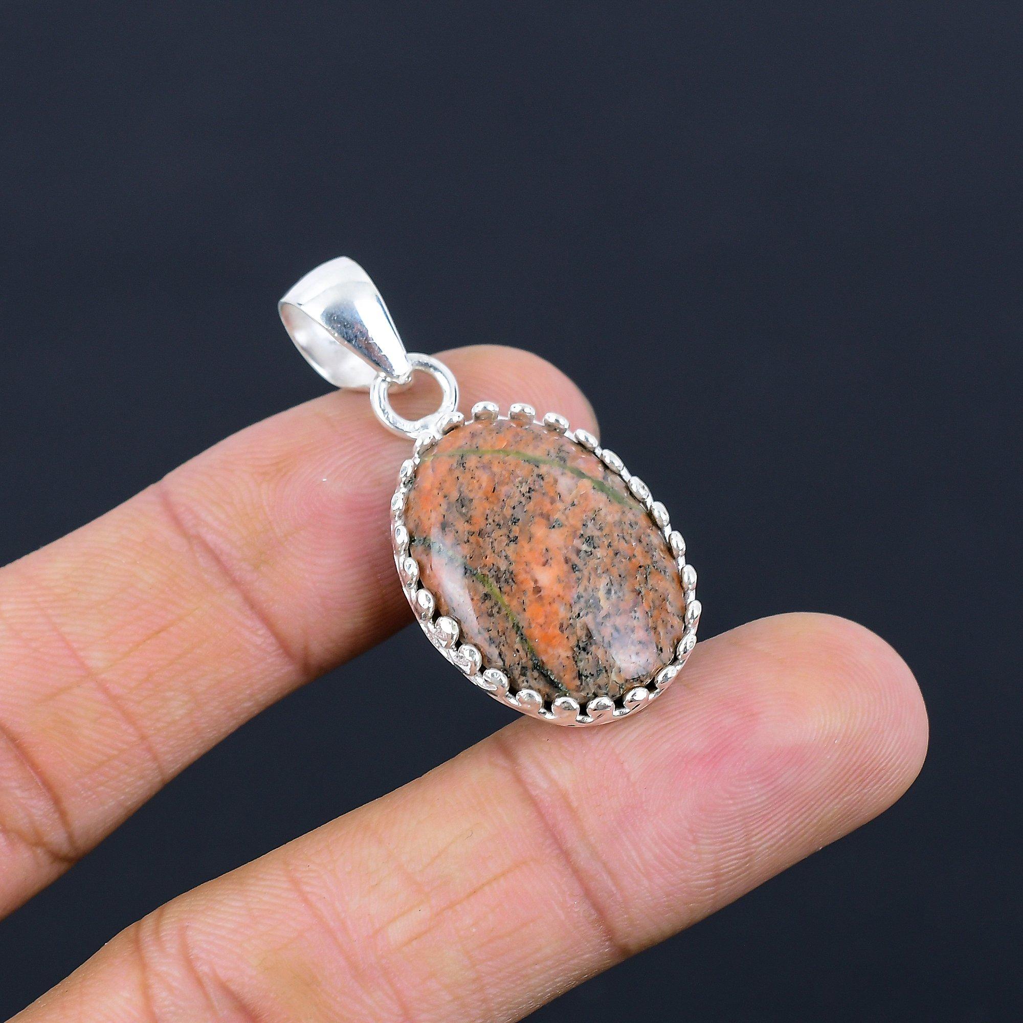 

Womens day Sale 925 Silver Unakite Stone Trendy Daughter Bezel Wedding Pendant