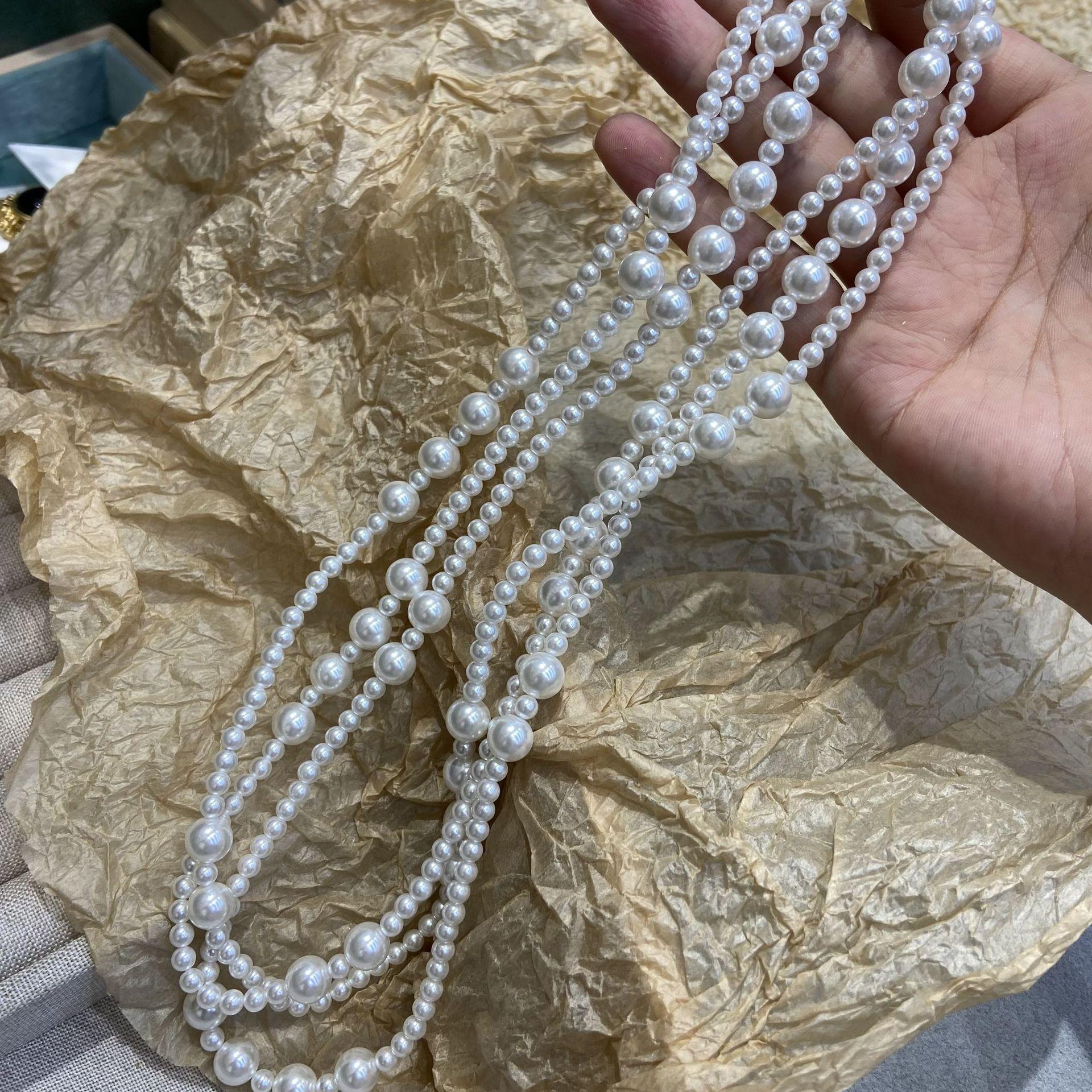 

White 8Mm Bead Necklace, Retro Multi-Layer Temperament Banquet Versatile Stacking, Wearing Light Luxury Bead Necklace