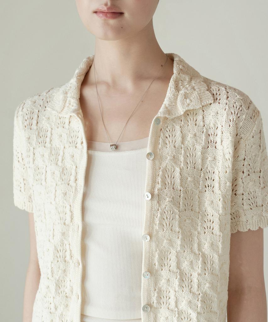 Musinsa Standard Woman Women'S Square Crochet Collared Short Sleeve Cardigan [Butter Cream]